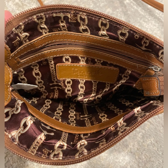 Tignanello Brown Genuine Pebble Leather Crossbody Bag W/ Organizer Wallet Pocket - Picture 5 of 13